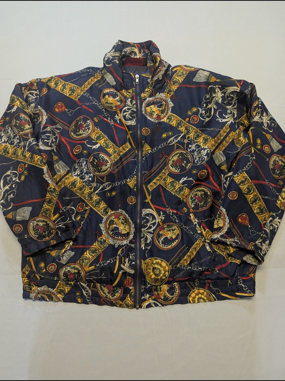 Vintage 90's Studio Sportif 100% Silk Bomber Jacket Golf Themed Print